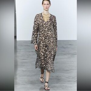 Zara $130 retail Animal Print 100% Ramie Shirt Dress NWT Oversized